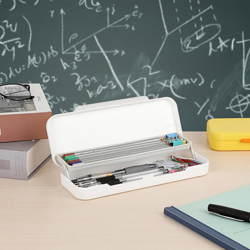 BTSKY Little Duck Double Layers Plastic Pencil Box Cute Pen Box Organizer Plastic Storage Box with Compact Size for Pencils, Erasers, Paper Clips ...