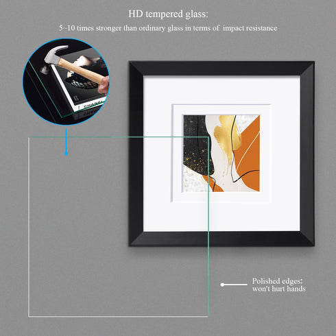 8x8 Picture Frame, Black Pine Wood with Mats Displaying 5x5 or 4x4 Pictures - Square Photo Frames Gallery Wall Mount Home Office Decor, 1 Pack...