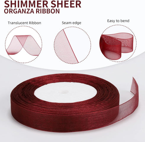 molshine 50 Yards x 5/8 Inch Shimmer Sheer Organza Ribbon,Chiffon Fabric Ribbons for Bouquets Garland,Bowknot,Wedding,Gift Wrapping,Hair,Crafts,De...