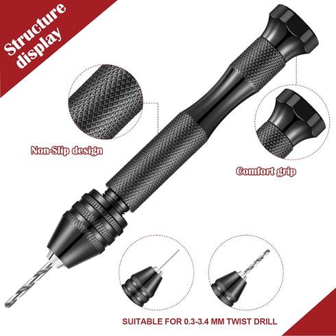 95 Pieces Hand Drill Bits Set, Black Pin Vise Hand Drill, 74 Pieces Micro Twist Drill Bits and 20 Pieces PCB Mini Drill Bits for Resin Polymer Cla...