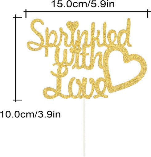 Sprinkled With Love Cake Topper for Welcome Baby, Hello World,Gender Reveal Baby Shower Party Decorations ? Double Sided Gold Glitter ?...