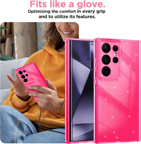 AICase for Samsung Galaxy S24 Ultra Case Glitter, Sparkly Bling Girls Women Girly Sparkle Cute Protective Phone Case for Samsung S24 Ultra, Hot Pi...
