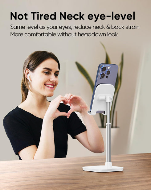 Cell Phone Stand, Height Adjustable Phone Stand for Desk, Desktop Phone Holder Cradle Compatible with iPhone, Pro Max, Galaxy, and All Mobile Phon...