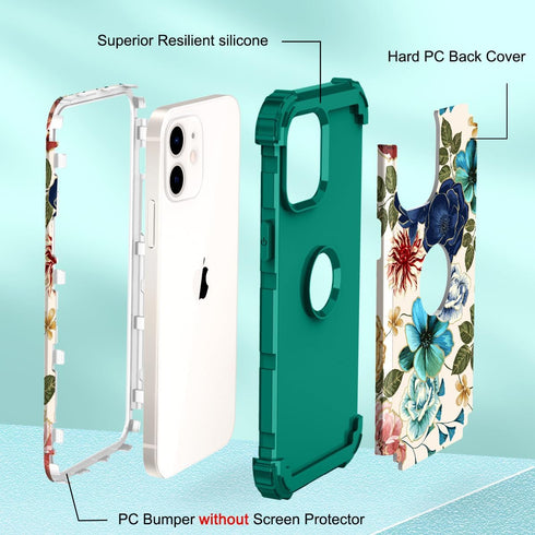 Hocase for iPhone 12 Case/iPhone 12 Pro Case, with 2pcs Screen Protectors and 2pcs Camera Protectors, Shockproof Heavy Duty Soft Silicone Rubber+H...