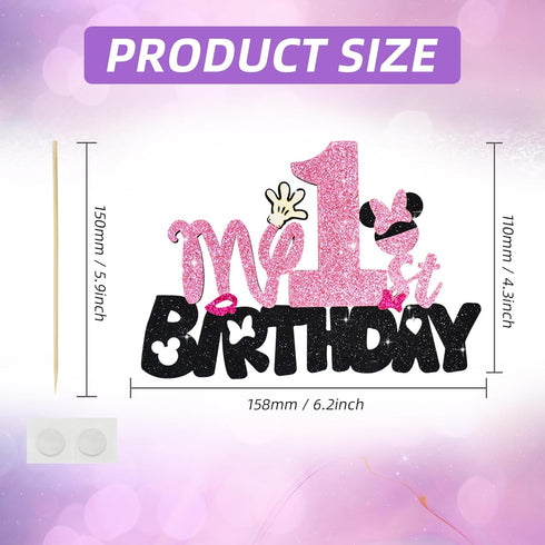 BEISHIDA Girls Cake Topper Mouse Cake Topper Mouse Birthday Party Decorations My 1st Birthday Pink and Black Mouse Birthday Party Supplies for Kid...