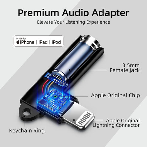 iPhone Headphone Adapter,Apple MFi Certified Lightning to 3.5 mm Headphone Jack Adapter, Headphone Adapter to iPhone,Dongle for iPhone 14/13/12/11...