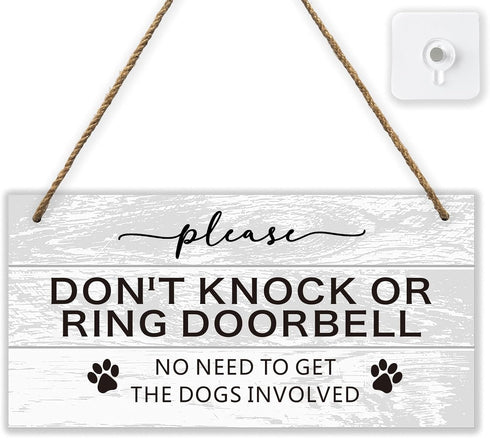 Dont Knock Sign for Front Door, Do Not Ring Doorbell Sign with a Hook, Dog Signs for Gate Fence Yard Home Hanging Decoration, Dont Ring Doorbell S...