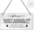 Dont Knock Sign for Front Door, Do Not Ring Doorbell Sign with a Hook, Dog Signs for Gate Fence Yard Home Hanging Decoration, Dont Ring Doorbell S...