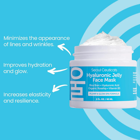 SeoulCeuticals Korean Skin Care Hyaluronic Acid Jelly Face Mask – Rice Bran + Vit B5 + Rosehip Anti Aging K Beauty Skincare for Plump Glowing Skin...
