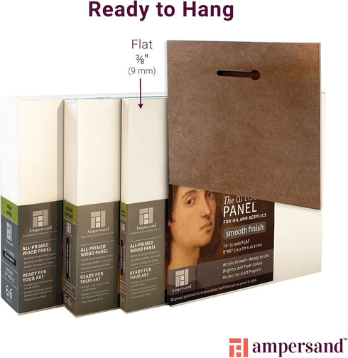Ampersand Art Supply Wood Gesso Artist Painting Panel: Primed Smooth, 5" x 5", 3/8" Flat Profile...