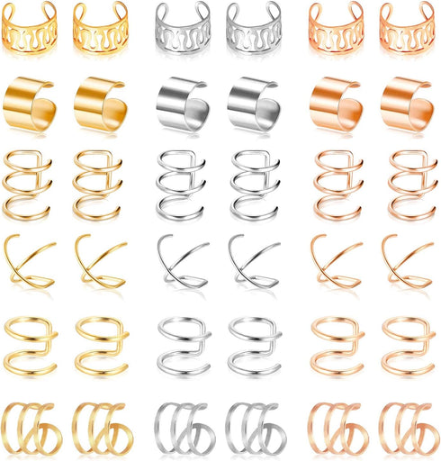 18 Pairs Ear Cuff, Roctee 6 Styles Cartilage Clip On Earrings Set Stainless Steel Ear Clip Fake Cartilage Earring Non Piercing Helix Cartilage Ear...