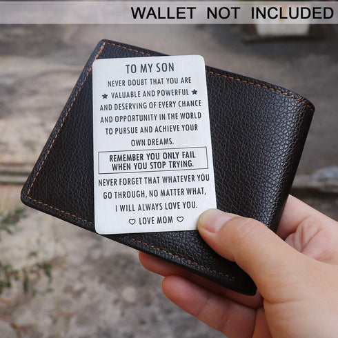 Inspirational Engraved Wallet Inserts to My Son from Mom, Gifts for Son with Motivational Quote, Wallet Insert Cards for Graduation Birthday Gift ...