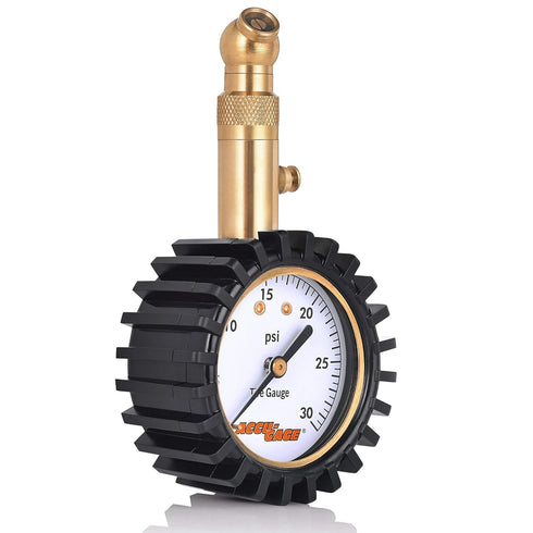Accu-Gage Low Pressure Tire Gauge with Protective Rubber Guard, Angled Chuck, 30psi...