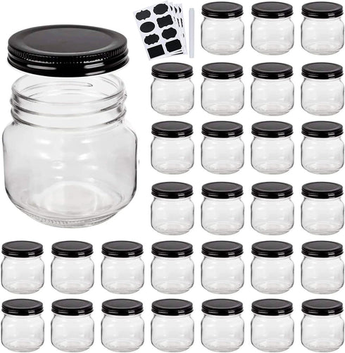 QAPPDA Mason Jars, Glass Jars With Lids 8 oz,Canning Jars For Pickles And Kitchen Storage,Wide Mouth Spice Jars With Black Lids For Honey,Caviar,H...