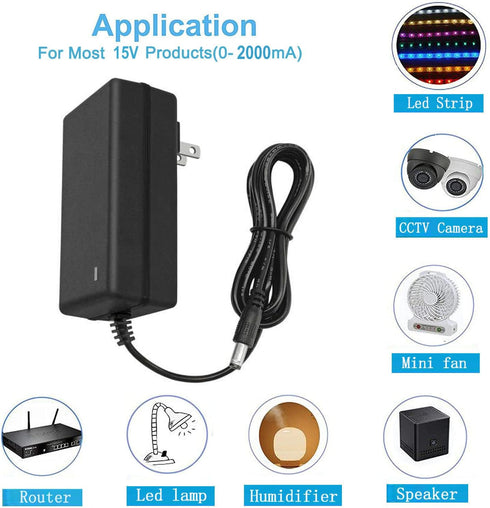 15V 2A DC Power Supply AC 100V-240V Input to DC 15 Volt 2 Amp 1.6A 1A Switching Power Supply Converter 5.5mm x 2.5mm/ 2.1mm DC Plug and 10 More Si...