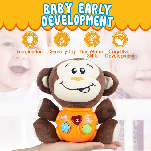 Insnug Plush Monkey Musical Baby Toys - Educational Montessori Stuffed Animal Light Up Toys Small Fun Sensory Brain Development for Newborn Infant...
