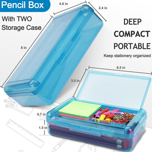 1 PCS Pencil Box,Double Layer Large Capacity Pencil Box,Hard Pencil Case with Snap-tight Lid, Plastic Pencil Box for Office School Supplies Pen Bo...