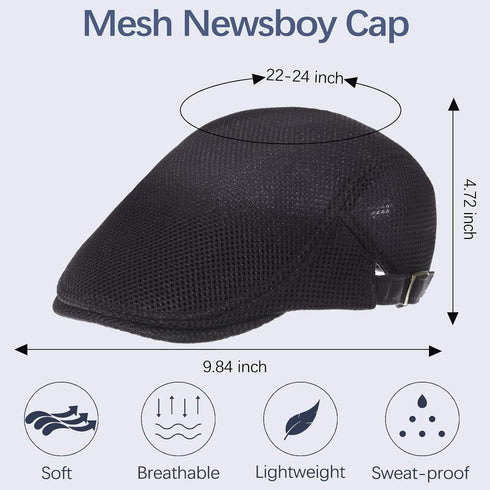 Geyoga 3 Pieces Mesh Newsboy Cap Mesh Breathable Summer Cap Adjustable Newsboy Beret Cap Cabbie Flat Cap...