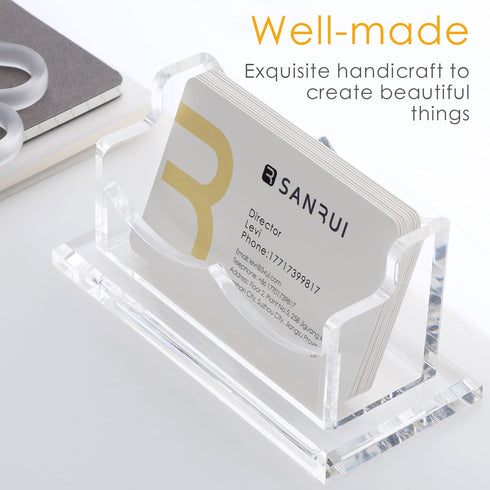 SANRUI Clear Horizontal Business Card Holder Stand for Desk, Acrylic Desktop Display Name Cards Holders Organizer Storage Rack,for Exhibition, Hom...
