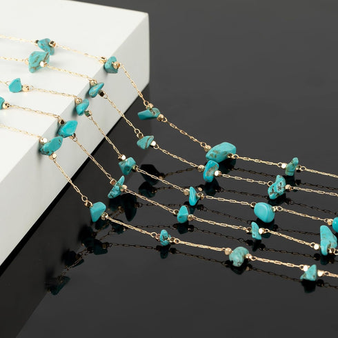 KYUNHOO 16.4 Feet/5M Gold Plated Chains for Jewelry Making Turquoise Blue Natural Stone Chain Spool Brass Necklace Chains Bulk for Necklace Bracel...