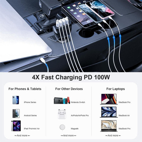 USB C Car Charger Adapter 124W, 4 USB Multi Port PD 100W Cigarette Lighter Car Charger Compatible with MacBook Pro Air, iPhone 14 13 Pro Max iPad ...
