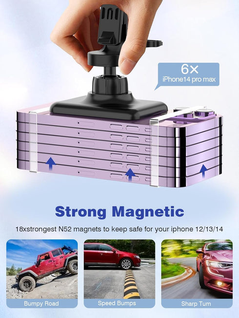 Magnetic Wireless Car Charger, Design for MagSafe Car Mount Charger, Strong Magnetic 15W Fast Charging Car Charger Phone Holder with USB Car Charg...