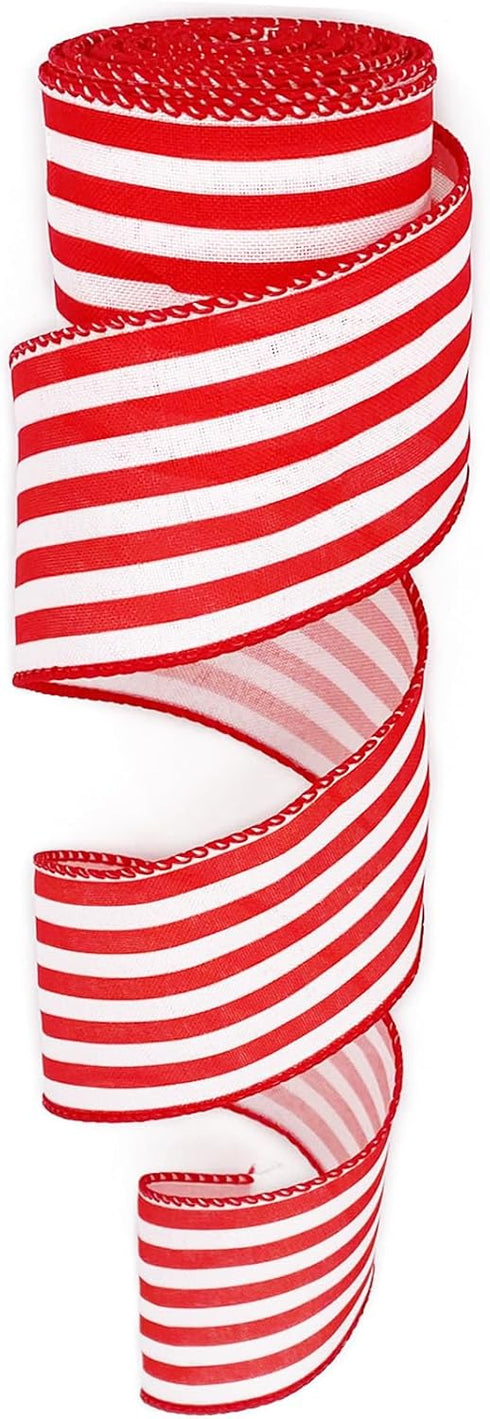Ribbon Wired,2 1/2”x10 Yard,Red White Stripe Ribbon for Easter, Christmas, Wreath, Spring,Independence Day. Summer, Wedding, Baby Shower, Birthday...