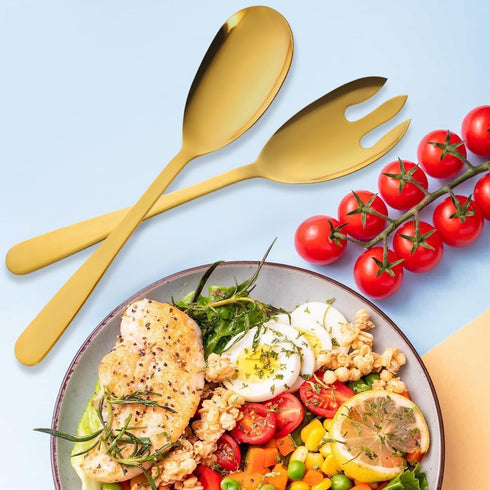 Salad Spoon and Fork Stainless Steel Tong Serving Set, Heavy Duty Smooth Finish Metal Serving Utensils Large Salad Servers for Home Kitchen Party ...