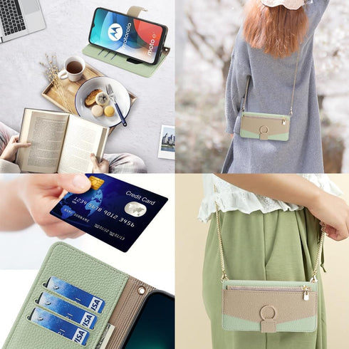 Phone Case for Moto E 2020 Motorola E7 Wallet Cover with Screen Protector and Mirror Flip Cover Ring Card Holder Crossbody Strap Cell MotoE MotoE7...