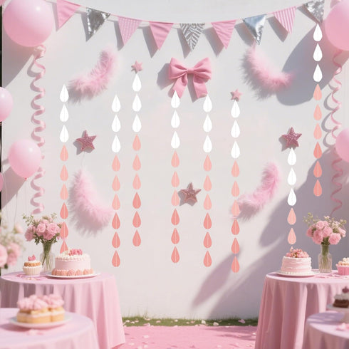 Baby Shower Decorations for Girl, Pink Party Hanging Raindrop Garland, Wedding Celebration Supplies, Paper Birthday Banners Decor Set, Graduation ...