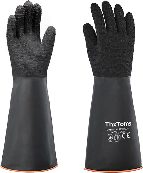 ThxToms Heavy Duty Rubber Gloves, Versatile Latex Chemical Resistant Gloves, Upgraded with Anti-Slip Design, Soft and Thick, 18" 1 Pair...