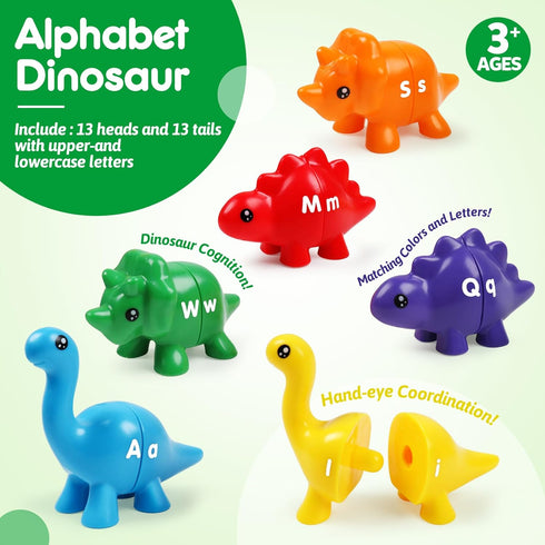 Matching Letters Dinosaur Toy, Double-Sided ABC Letters Dinosaur Match Game Preschool Fine Motor Toy with Uppercase Lowercase Alphabet, Educationa...