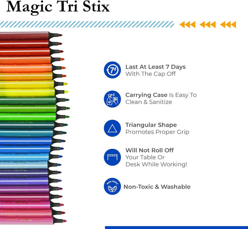 The Pencil Grip Magic Tri Stix, Non-Toxic and Washable Markers For Kids, 24 Assorted Stix Markers, TPG-397...