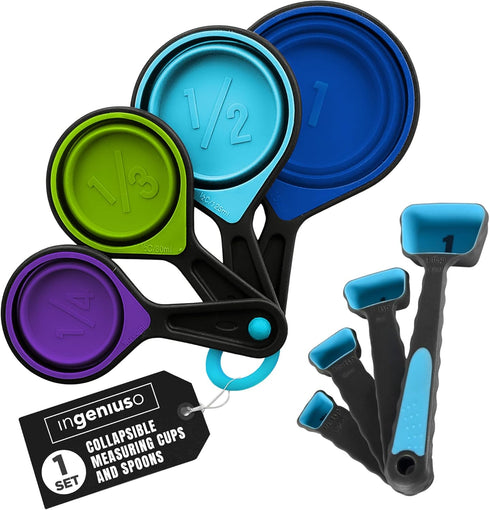 Collapsible Measuring Cups and Measuring Spoons | Portable Food Grade Silicone Measurement Cup Set for Liquid & Dry Food | Dog Food & Camping & Ki...