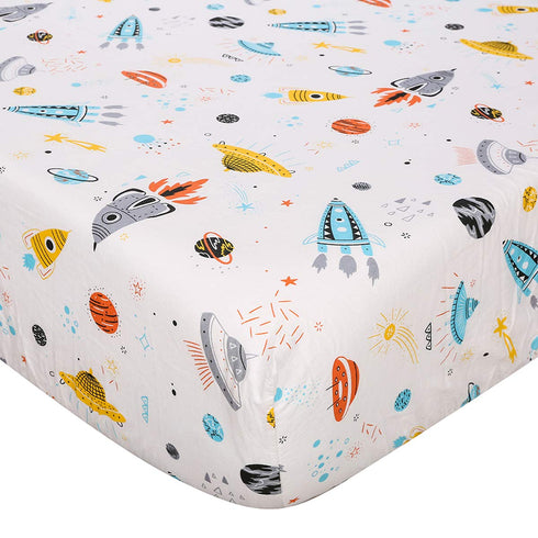 Astronaut Space Galaxy Baby Crib Sheet Outerspace Adventures 100% Soft Breathable Microfiber Baby Sheet Fits Standard Size Crib Mattress 28in x 52...