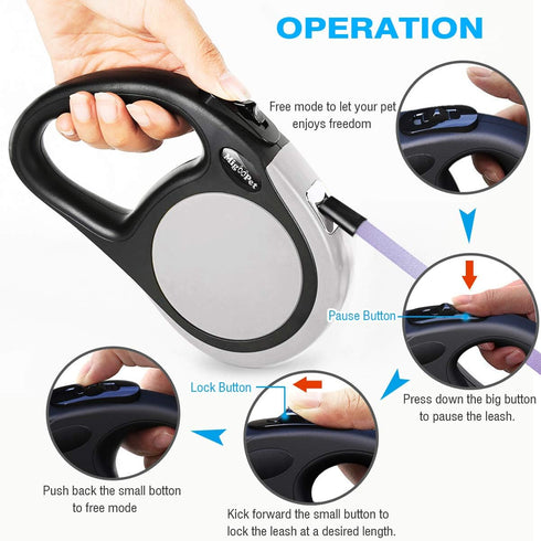 Double Retractable Dog Leash for Two Dogs Up to 50 lbs Per Dog - 16 ft Coupler Dog Leashes for Small Medium Dogs - One Locked System, Non Slip Gri...