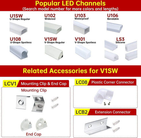 Muzata 20PACK V-shape LED Channel Extension Connectors for V1SW Aluminum LED Channel, The Channels Can Be Connected Seamless for Longer Lighting P...