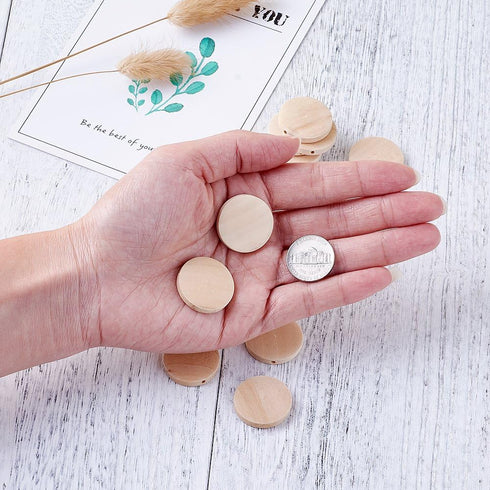 KISSITTY 50pcs Natural Unfinished Flat Round Wood Coin Beads DIY Family Birthday Board Tags Making Wooden Circle Discs About 1" Diameter (25mm)...