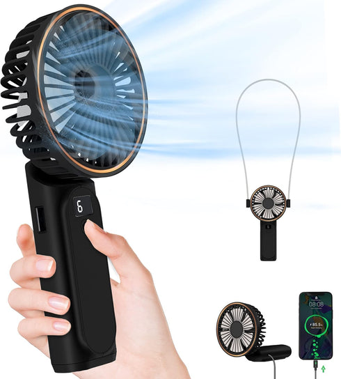 TUNISE Portable Handheld Fan, Portable Fan Rechargeable, 4000mAh, 180° Adjustable, 6 Speed Wind, Display Electricity in Real Time, USB Rechargeabl...