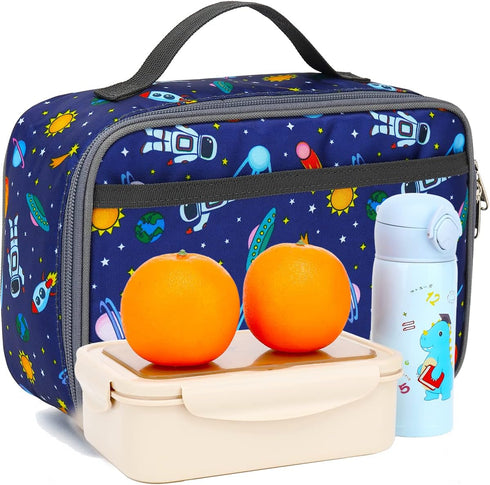 FlowFly Kids Lunch box Insulated Soft Bag Mini Cooler Back to School Thermal Meal Tote Kit for Girls, Boys, Astronaut...