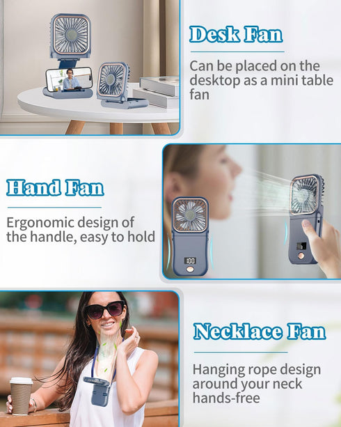 Portable Fan Rechargeable,Handheld Fan 4000mAh Battery Operated Fan with Digital Display,Hand Fans for Women Foldable Mini Pocket Fan,Foldaway Han...