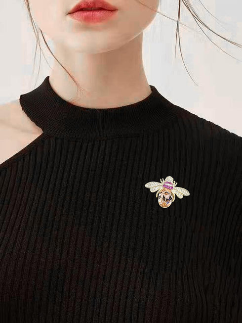Lovely Crystal Bumble Honey Bee Insect Brooch Pins Collar Pin Lapel Pin Costume Jewelry for Women...
