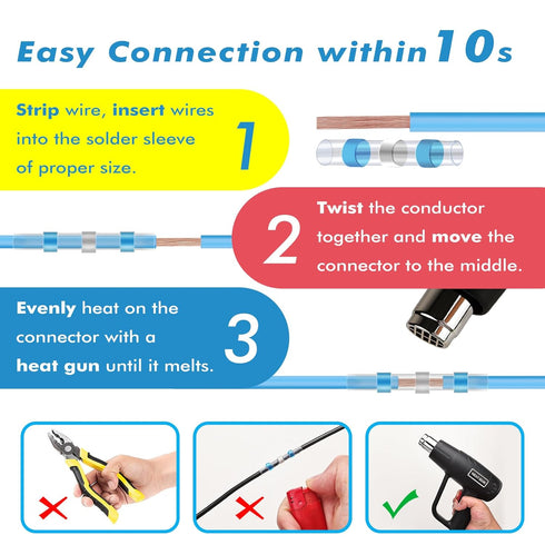 200PCS Solder Seal Wire Connectors, Marine Grade Heat Shrink Butt Connector Kit, Waterproof and Insulated Electrical Wire Terminals, Solder Sleeve...