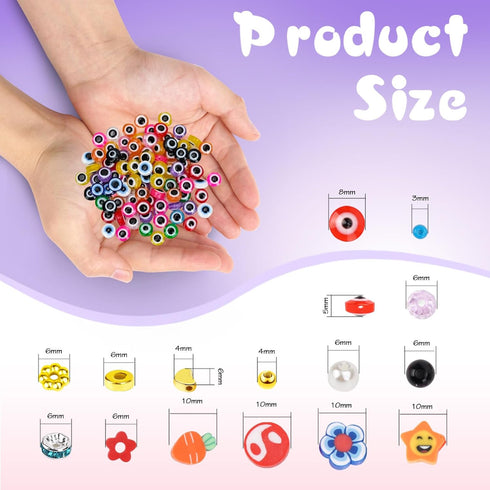 JQEEYGV 3380pcs Evil Eye Beads for Jewelry Making Evil Eye Bracelets Kit with Clay Beads 3mm Seed Beads Pearl Flat Flower Beads & Evil Eye Charms ...