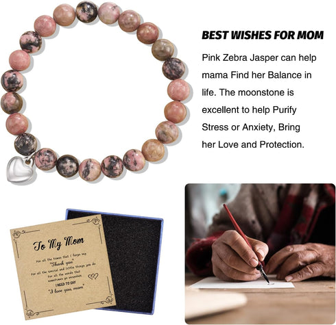 Vanleonet Mother's Day Gifts for Mom from Daughter Son, Natural Stone Bracelet for Mom Grandma Aunt Nana Boyfriend Mom...
