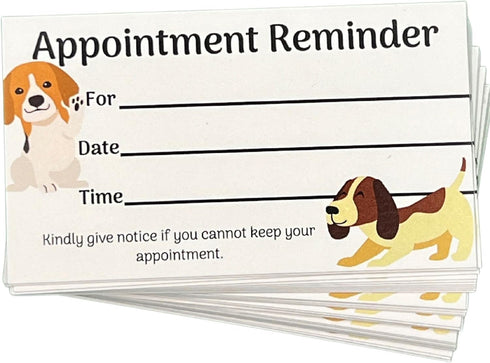 100 Grooming Appointment Reminder Cards - appointment cards for Dog Groomers, Veterinarians, Vets Offices, Pet Hospital, Cat Sitter, Kennels, and ...