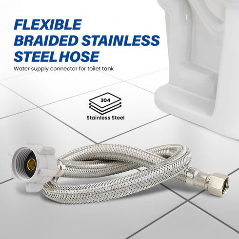 27416-NL-2 Toilet Connector, Braided Stainless Steel Hose Connects to Supply Line 3/8 Compression x 7/8 Female Ballcock Nut 16 Inch...