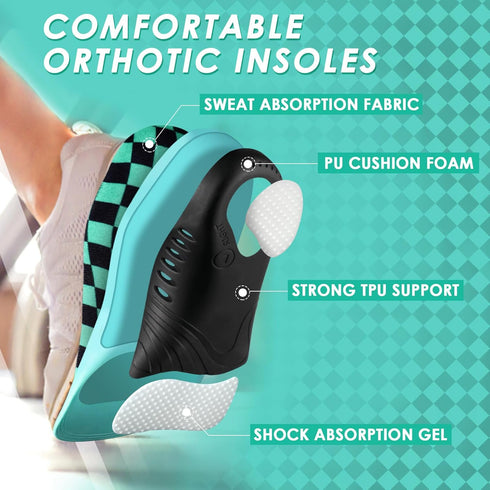 ROCKTAKIN Kids Arch Support Shoe Insoles, Plantar Fasciitis Orthotics Inserts Strong Support for Children's High Arch, Flatfoot Pain Relief, Postu...