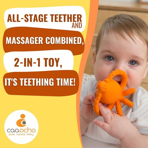 CaaOcho Pure Natural Rubber Teething Gum Massager Baby Toy & Bath Toy - Squid Teether for Babies, Sealed Hole, BPA Free Baby Toy, Hole Free Molar ...