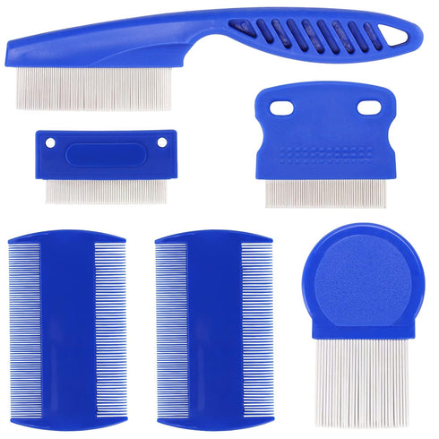 6 Pack Flea Lice Comb for Dogs Cats, Pet Tear Stain Remover Grooming Comb with Rounded Metal Teeth for Small, Medium & Large Pets, Blue...
